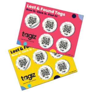 גיליון מדבקות זיהוי עם קוד QR של טאגיז לחפצים אישיים